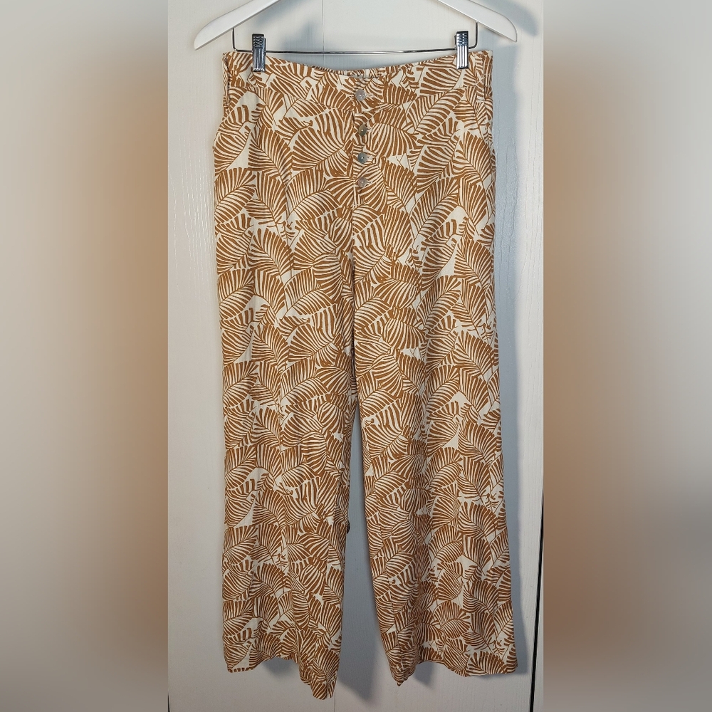 Marc New York Wide Leg Linen Leaf Print Pants Size Medium Button Front Palazzo - Picture 10 of 12